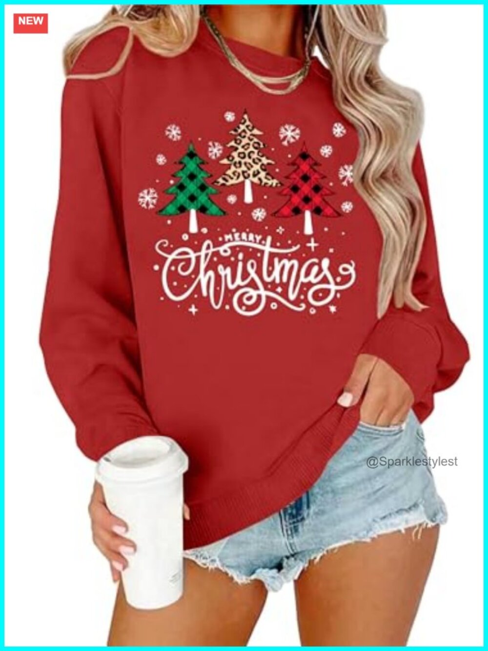 Christmas Tree Leopard Plaid Graphic Sweatshirt Loose Crewneck Long Sleeve